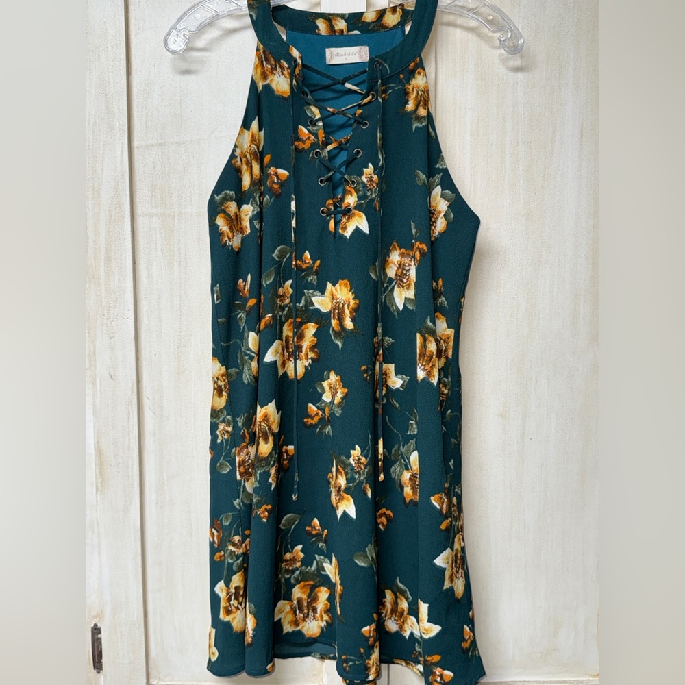 Altar'd State Green Floral Lace-Up Midi Dress